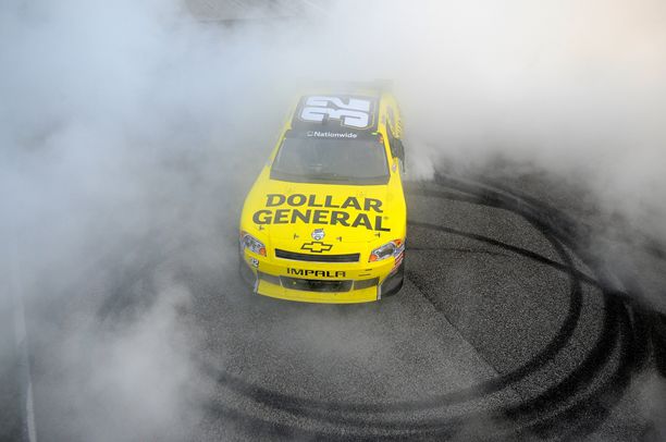 Reed Sorenson, driver of the #32 Dollar General Chevrolet, celebrates a win after the NASCAR Nationwide series Bucyrus 200 at Road America on June 25, 2011 in Elkhart Lake, Wisconsin. Credit: Jason Smith, Getty Images
